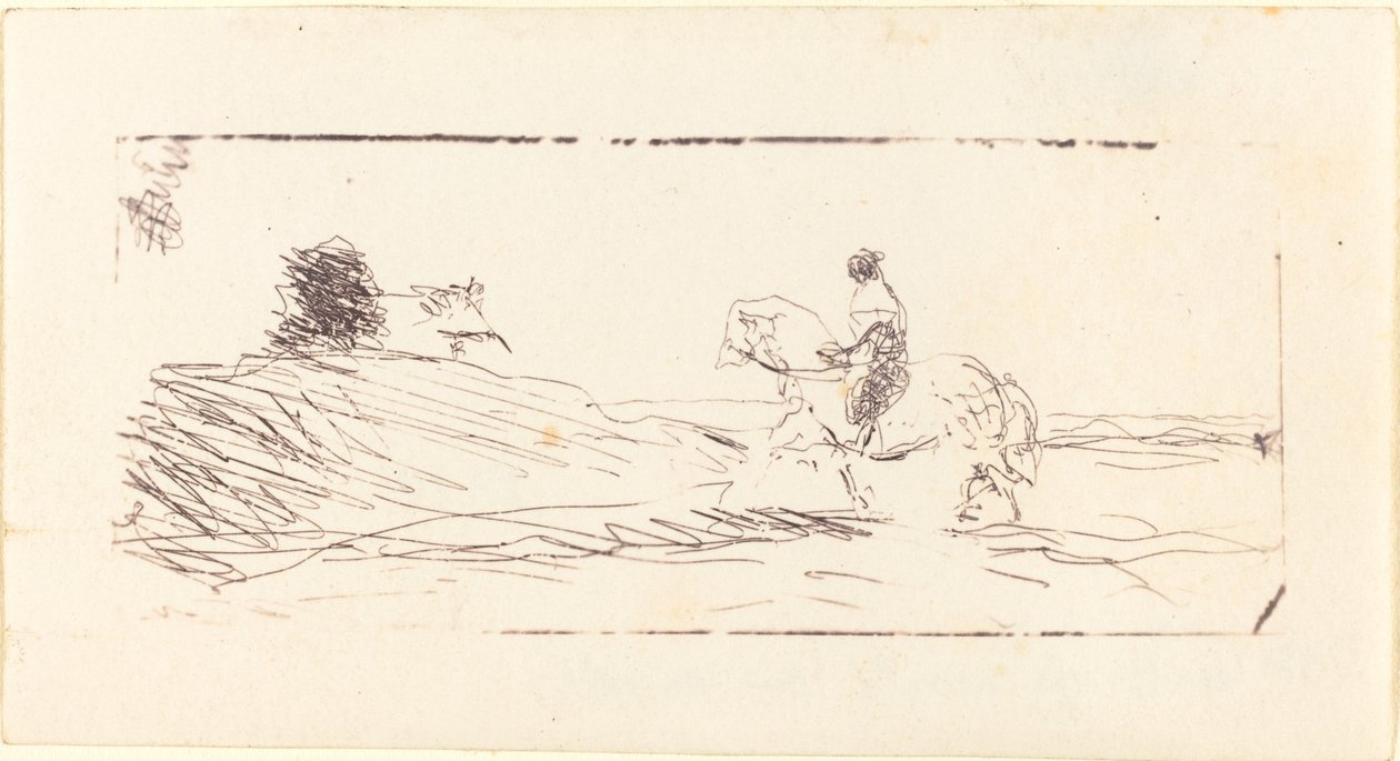 1853年、騎手とのカルト・ド・ビジット。 作： ジャン・バプティスト・カミーユ・コロー