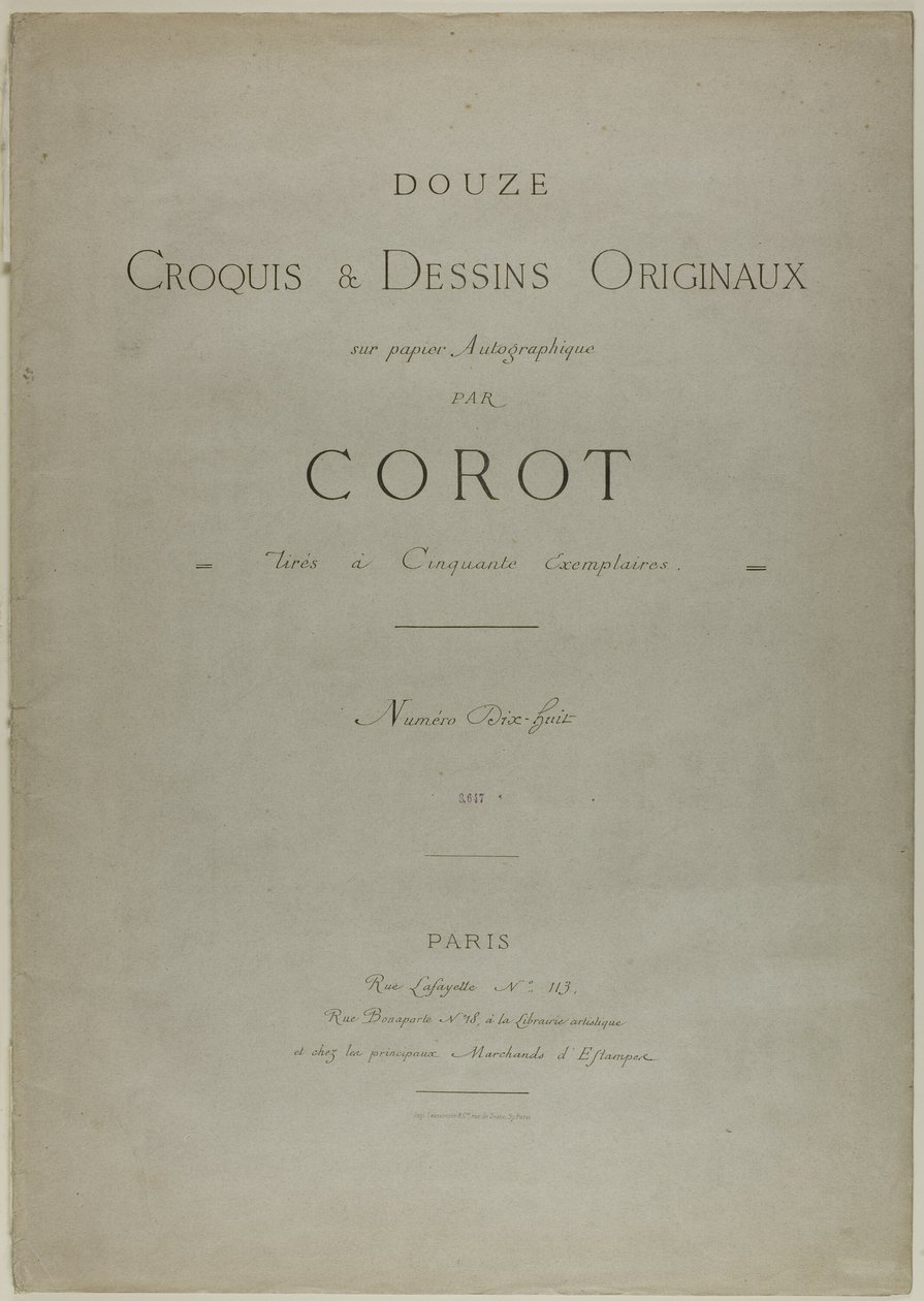 アルバム『Douze Croquis et Dessins Originaux』の表紙と本文 作： ジャン・バプティスト・カミーユ・コロー