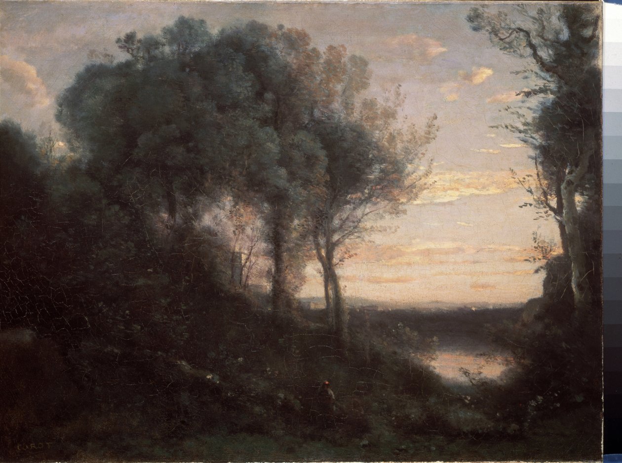 夕方、1860年頃（キャンバスに油彩） 作： ジャン・バプティスト・カミーユ・コロー