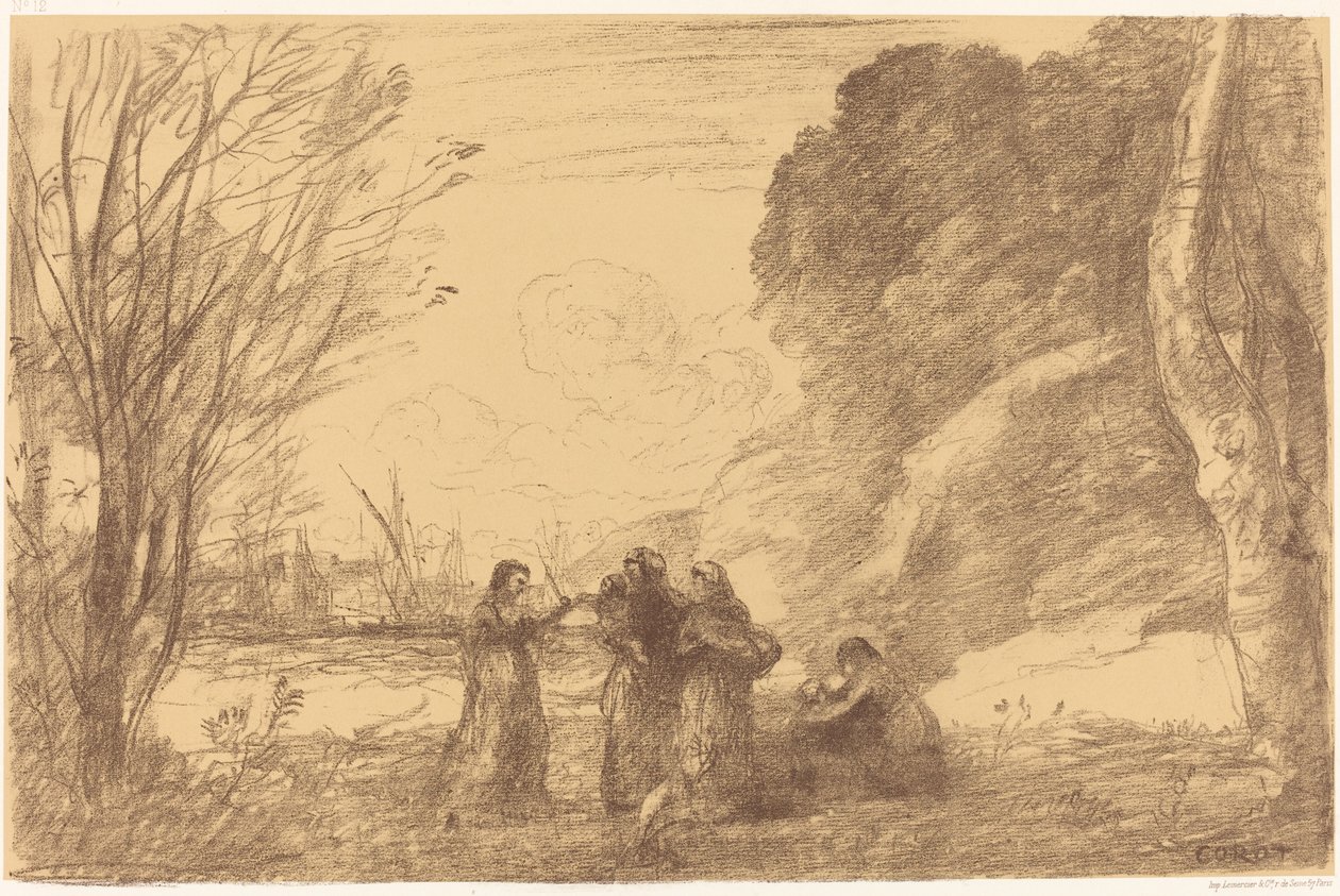 テラシーナの家族 Une famille a terracine, 1871年。 作： ジャン・バプティスト・カミーユ・コロー