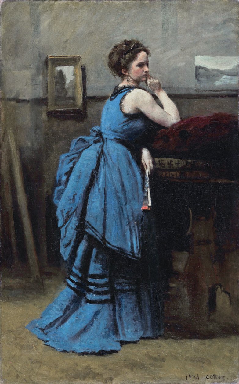 フランス語  La dame en bleu 青いドレスの貴婦人 作： ジャン・バプティスト・カミーユ・コロー