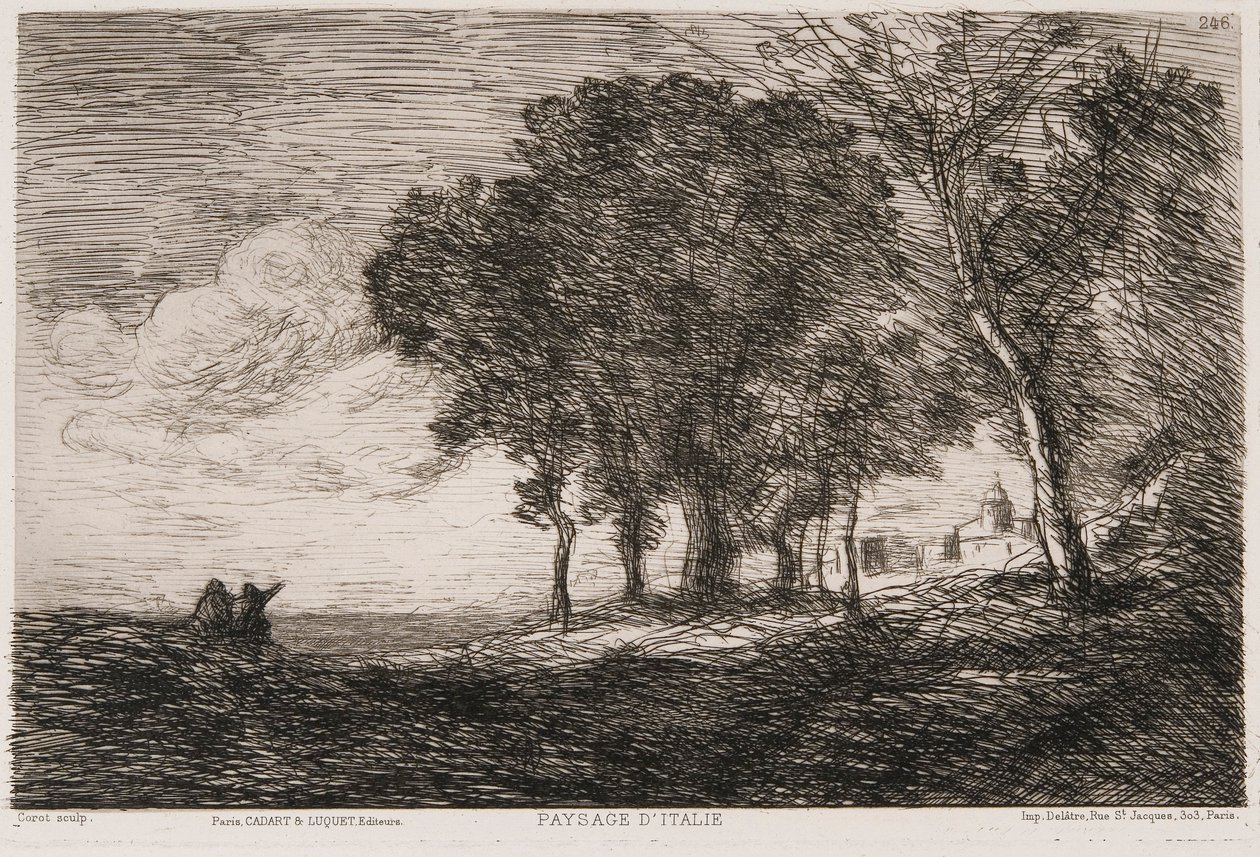 イタリアの風景画、1865年頃   作： ジャン・バプティスト・カミーユ・コロー