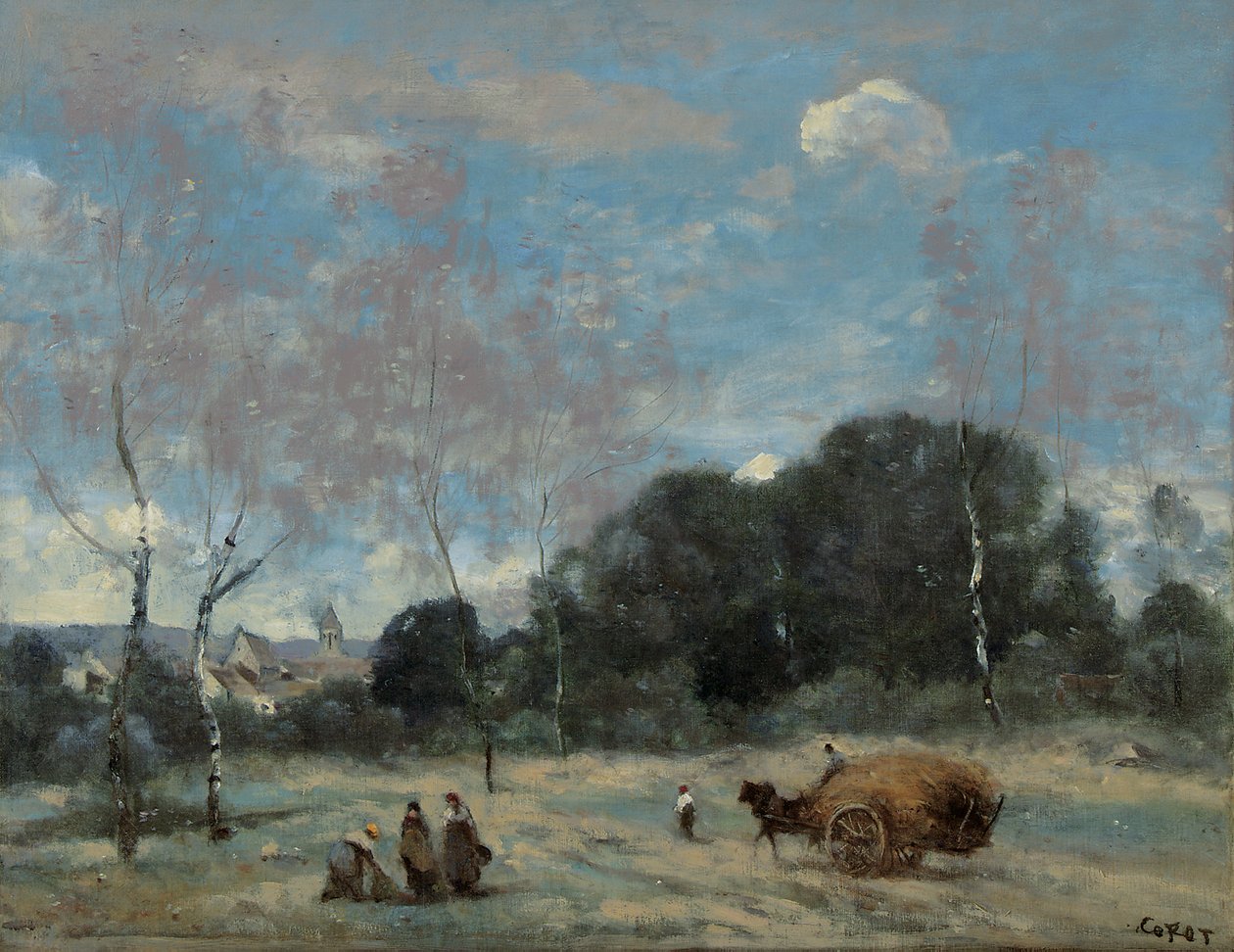 La Rentree des Foins a Marcoussis、1870-74 作： ジャン・バプティスト・カミーユ・コロー