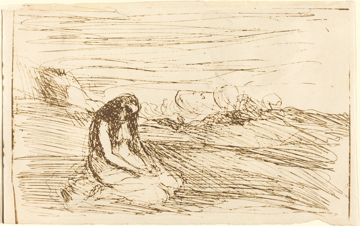 瞑想するマグダラのマリア Madeleine en meditation, 1858年。 作： ジャン・バプティスト・カミーユ・コロー