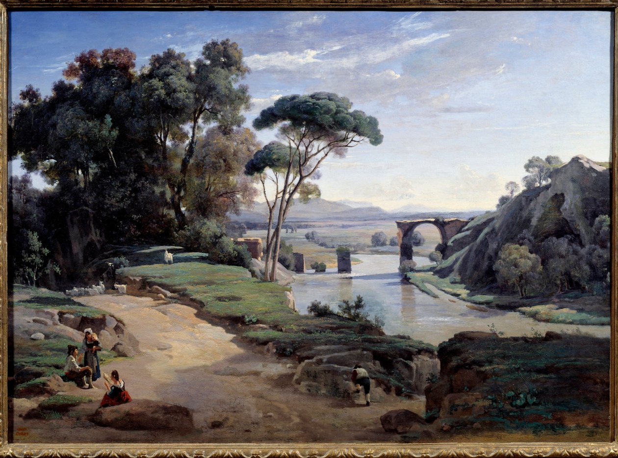 ローマ近郊のナルニ橋。カミーユ・コロー（1796-1875）の絵 作： ジャン・バプティスト・カミーユ・コロー