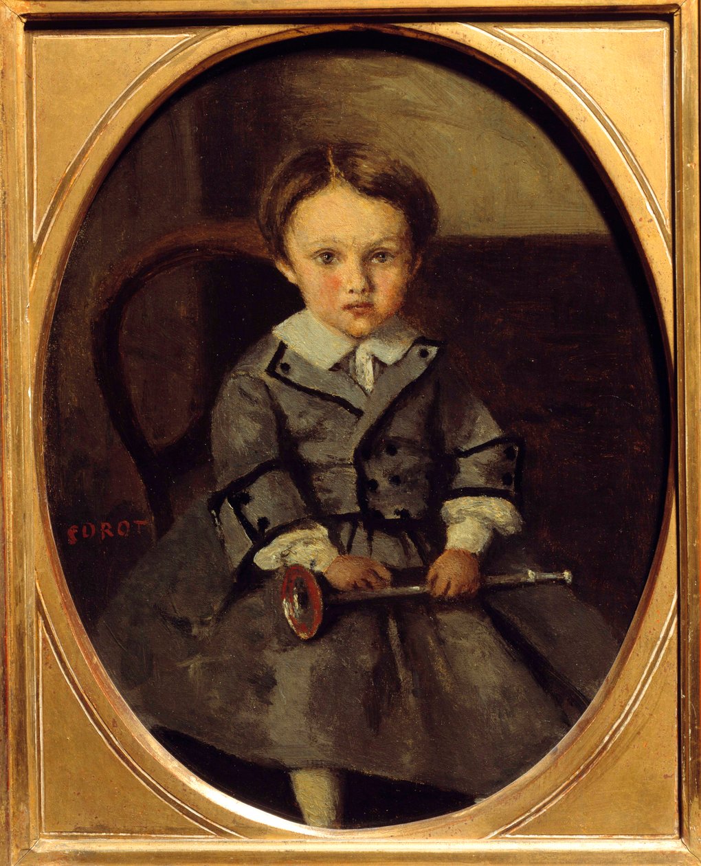 フランソワ・ロベールの息子で、コローの友人であったモーリス・ロベール（1853-1925）の肖像 カミーユ・コロー（1796-1875）の絵画 1857年 日。0,29x0,23 m 作： ジャン・バプティスト・カミーユ・コロー