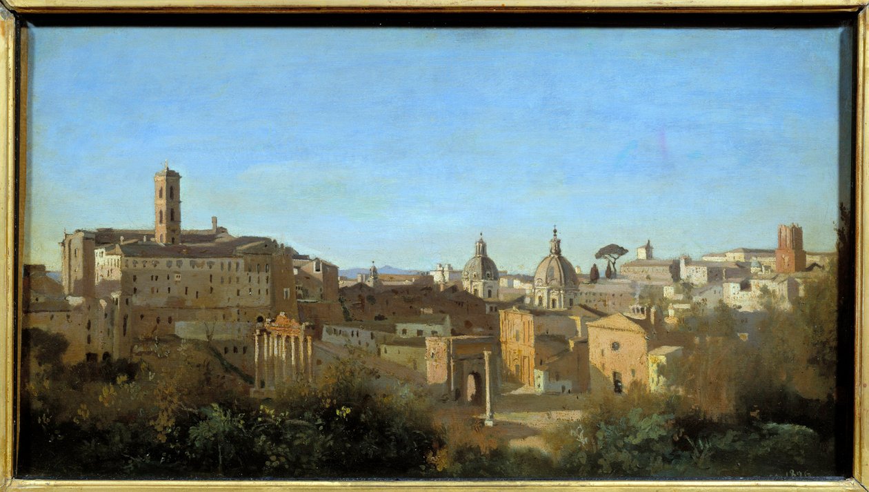 ファルネーゼ庭園から見たローマ、フォーラム。カミーユ・コロー（1796-1875）の作品 作： ジャン・バプティスト・カミーユ・コロー
