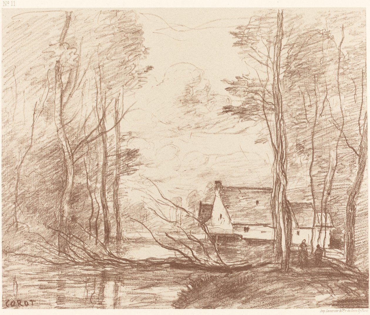 Douaiの近くにあるCuincyの製粉所 Le Moulin de Cuincy, pres Douai, 1871. 作： ジャン・バプティスト・カミーユ・コロー
