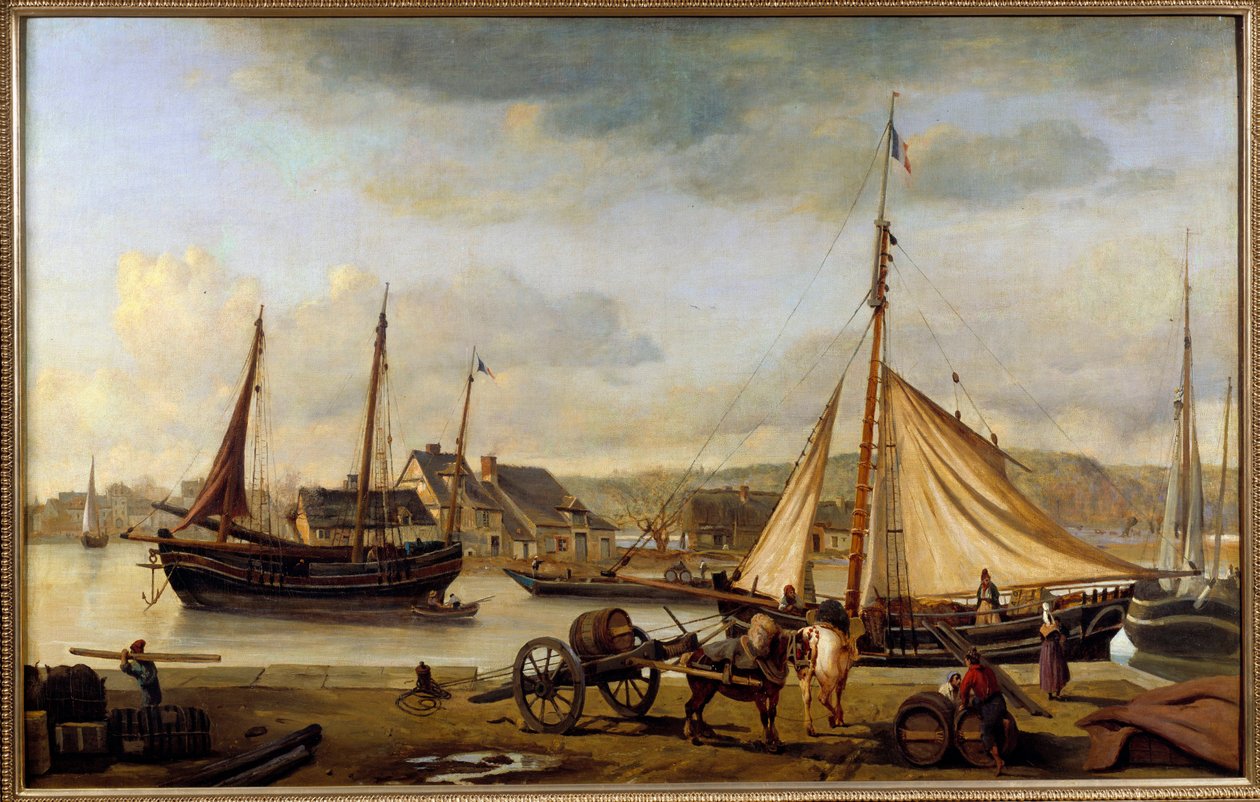 1834年のルーアンの前港 カミーユ・コロー（1796-1875）の絵画 1834年 日1,1x1,73 m ルーアン、ボザール美術館（Musee des Beaux Arts 作： ジャン・バプティスト・カミーユ・コロー