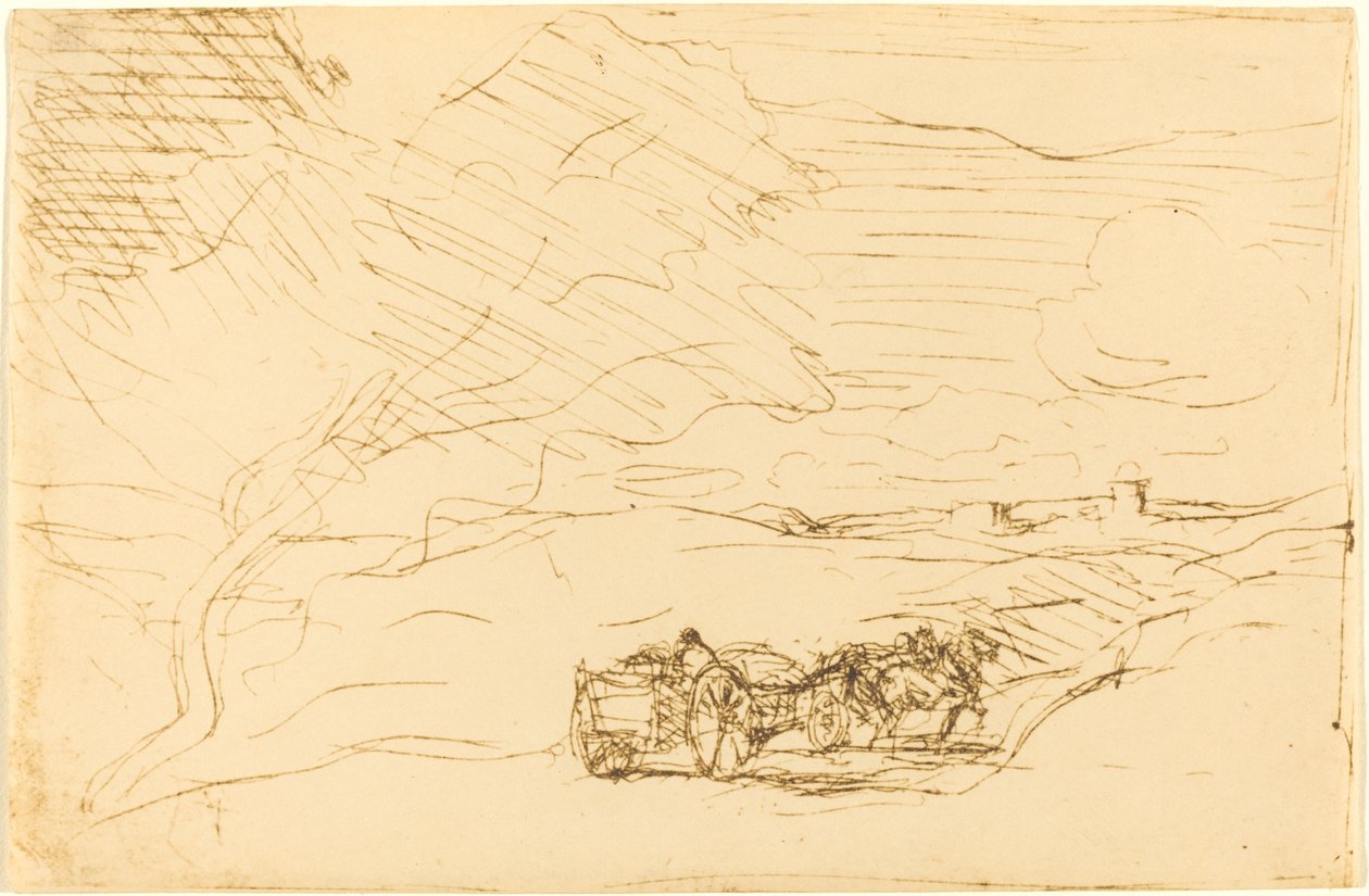 街へ行く馬車 Le Charriot allant a la ville, 1860. 作： ジャン・バプティスト・カミーユ・コロー