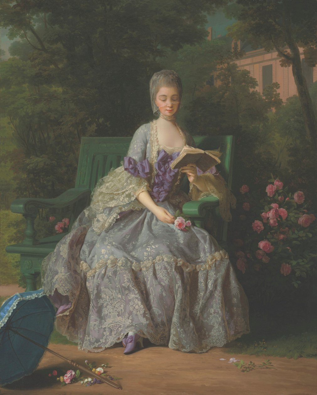 ランバル王女、サヴォワ家のマリー・テレーズ・ルイーズ（1749-1792年）の肖像、全身ライラック色のドレスを着て座っている 作： ジャン・バプティスト・シャルパンティエ長老