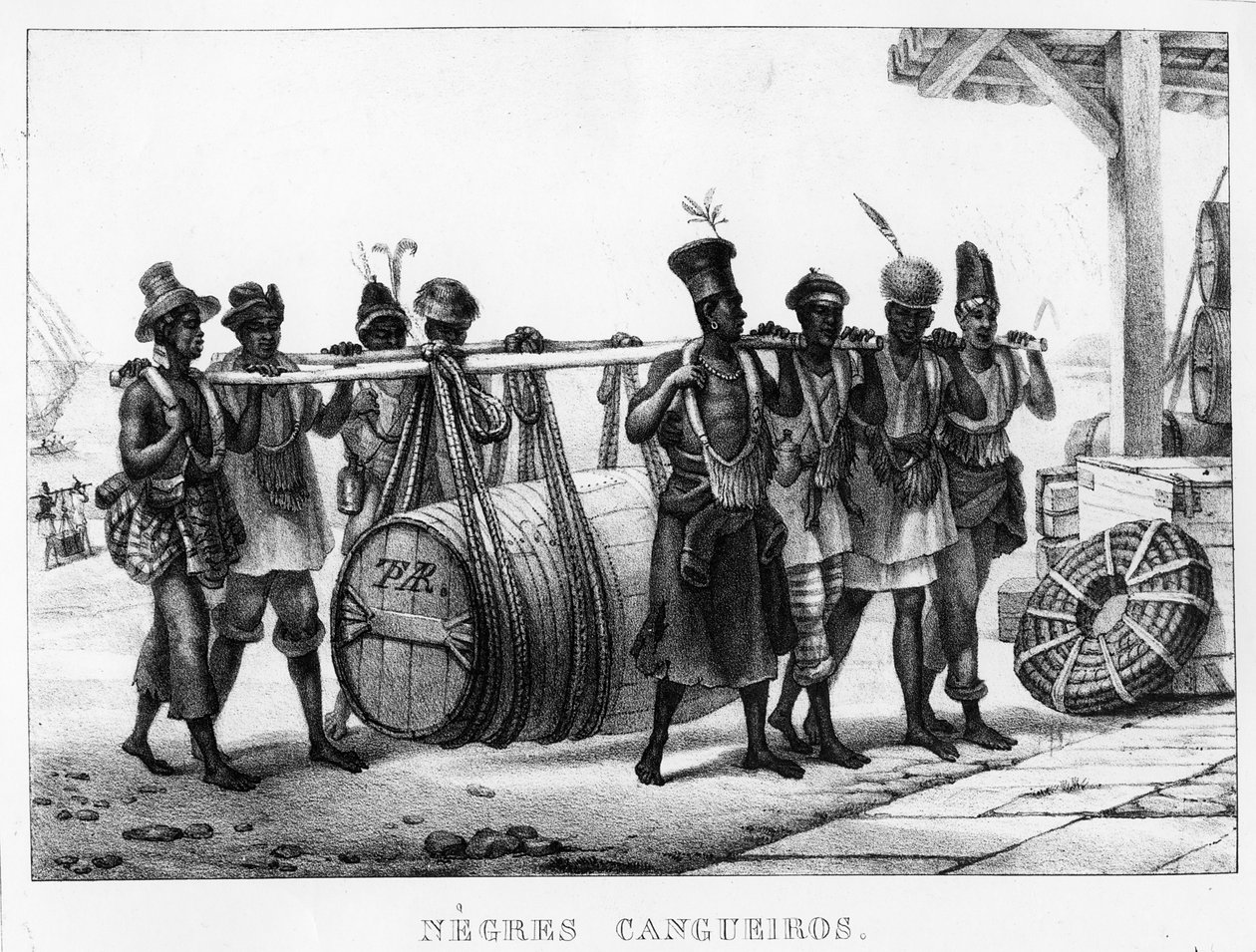 「ブラック カンゲイロス」 - ティエリー フレール (fl.1827-45) 作、1835 年に刻まれた樽を運ぶブラック ポーター 作： ジャン・バプティスト・デブレット