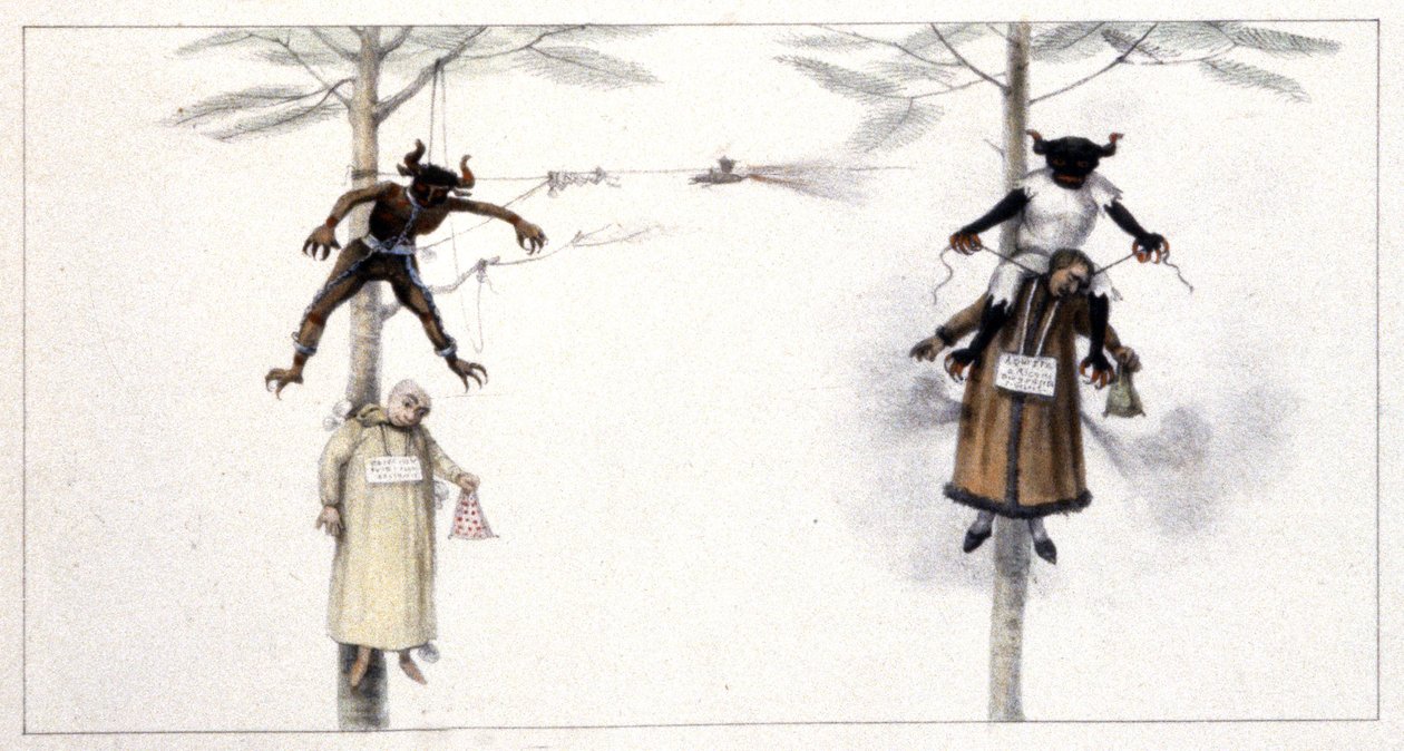 ブラジル: 1839 年の聖土曜日に焼かれたユダと悪魔の彫像の人形 (彫刻) 作： ジャン・バプティスト・デブレット