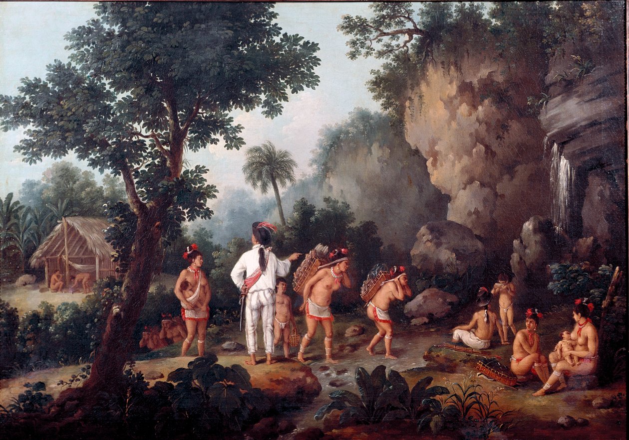奴隷制度、「奴隷狩り」奴隷商人に連れ去られるインディアンの家族(ブラジルから？)。Jean Baptiste Debret (1768-1848)の作品。油彩・キャンバス。ブラジル、サンパウロ美術館蔵 作： ジャン・バプティスト・デブレット