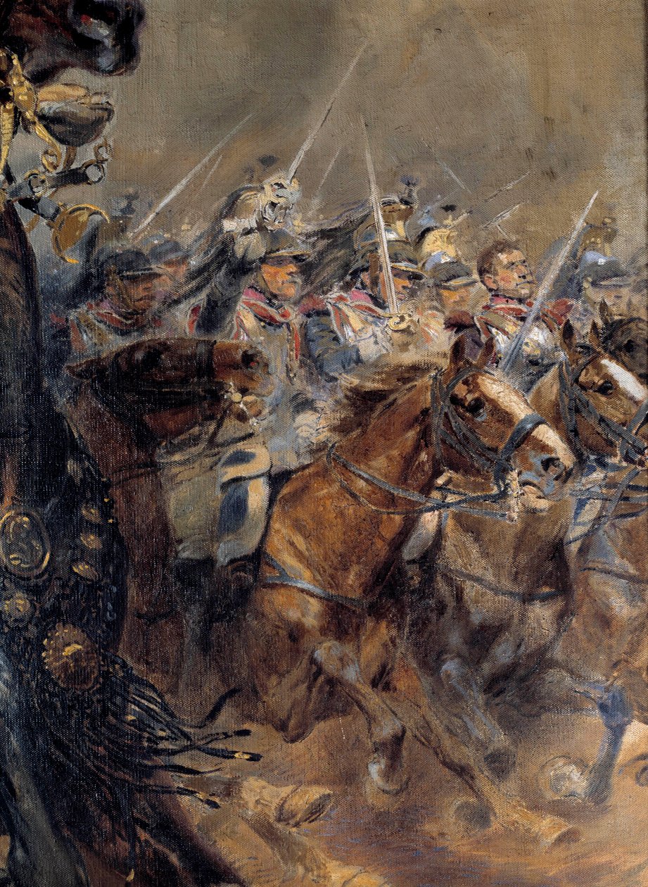 ナポレオン戦争：「7月6日にワグラムで戦死したアントワーヌ・シャルル・コント・ド・ラサール将軍（1775-1809）の最後の攻撃 作： ジャン・バプティスト・エドゥアール・ディテール