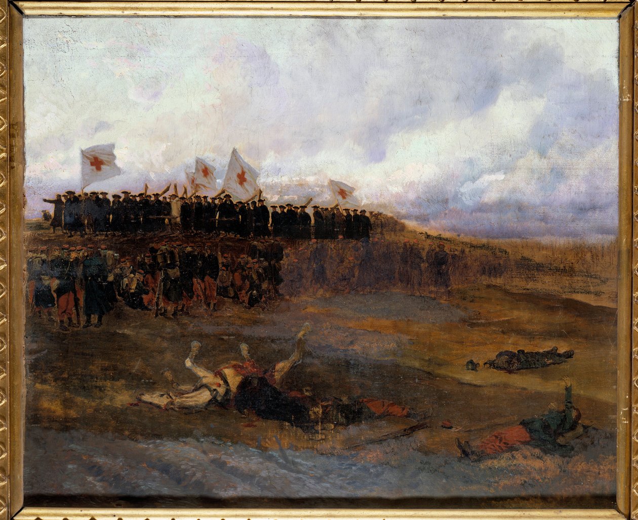 1870年のパリの包囲戦。"キリスト教教義の学校の兄弟たちが戦場に向かう" エドゥアール・ディテール（1848-1912）による絵画 1872年 日。0.53x0.65 m 作： ジャン・バプティスト・エドゥアール・ディテール