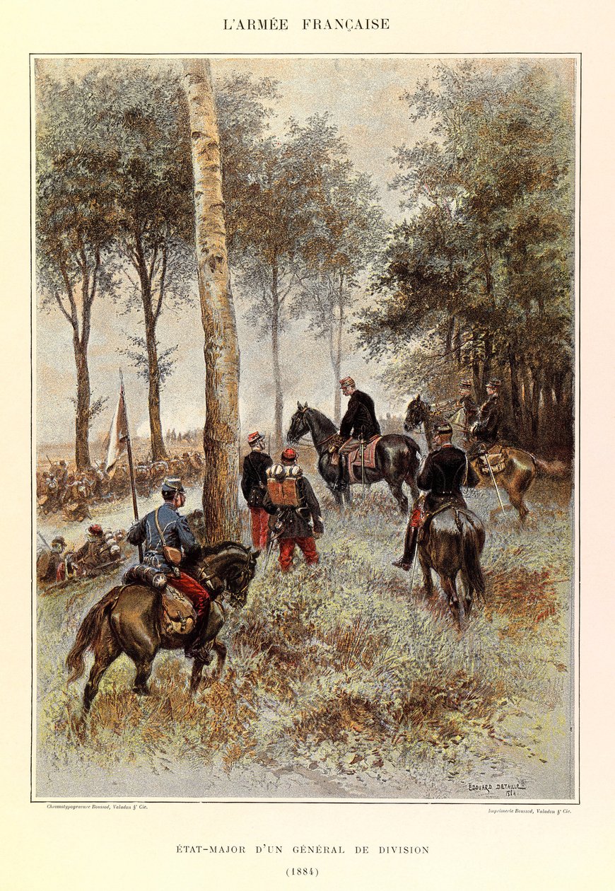 ジュール・リシャール大尉のフランス軍の種類と軍服、エドゥアール・ディテール（1848-1912）が描いたもの。1884年の師団長のスタッフ、個人蔵 作： ジャン・バプティスト・エドゥアール・ディテール