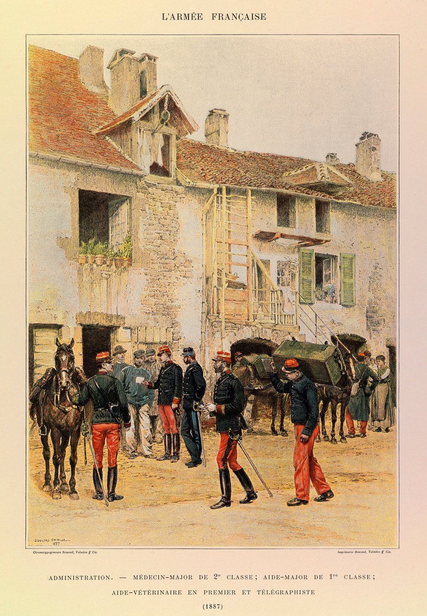 Edouard Detaille（1848-1912）が描いた、キャプテン・ジュール・リシャールのフランス軍のタイプとユニフォーム。管理職。1887年、第2級衛生兵少佐、第1級衛生兵少佐、第1級獣医補助員、電信士、個人蔵 作： ジャン・バプティスト・エドゥアール・ディテール