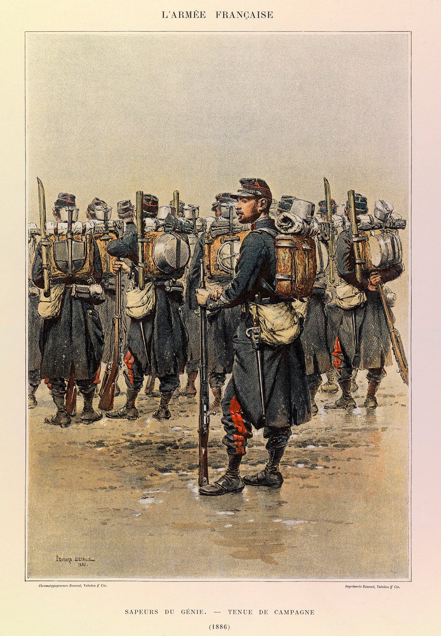 ジュール・リシャール大尉のフランス軍の種類と制服、エドゥアール・ディテール（1848-1912）が描いたもの。1886年、カントリードレスを着たジニーのサッパー、プライベート・コレクション 作： ジャン・バプティスト・エドゥアール・ディテール