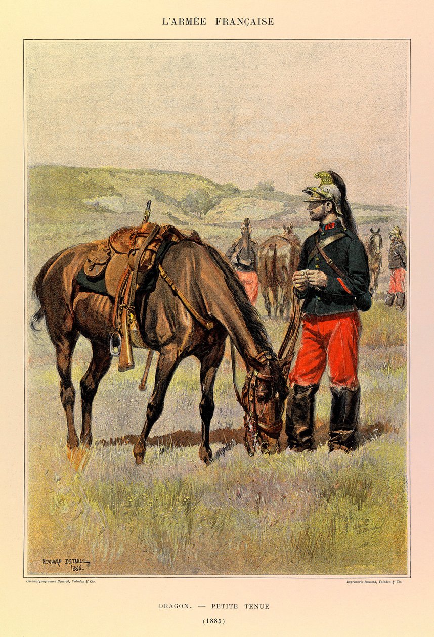 Edouard Detaille（1848-1912）が描いた、ジュール・リシャール大尉のフランス軍の種類と制服。1885年、小柄な服を着たドラゴン、個人蔵 作： ジャン・バプティスト・エドゥアール・ディテール