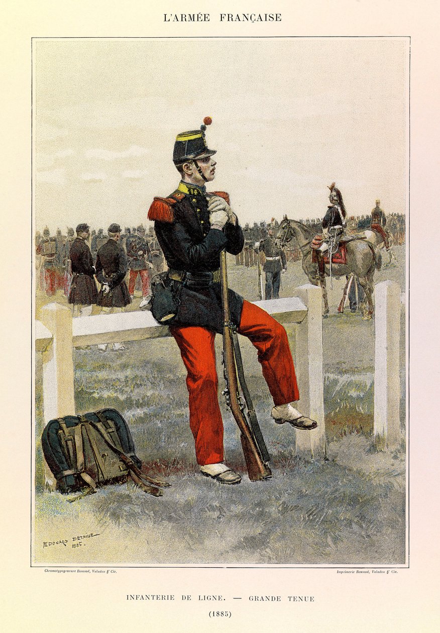 ジュール・リシャール大尉のフランス軍の種類と軍服、エドゥアール・ディテール（1848-1912）のイラスト。1885年のグランドスタイルの歩兵隊、コレクション・パーシャル 作： ジャン・バプティスト・エドゥアール・ディテール