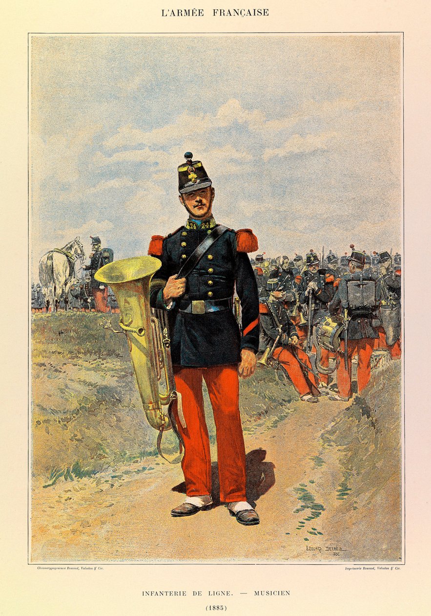 Edouard Detaille（1848-1912）が描いたジュール・リシャール大尉のフランス軍の種類とユニフォーム。線状歩兵。1885年の音楽家、個人蔵 作： ジャン・バプティスト・エドゥアール・ディテール