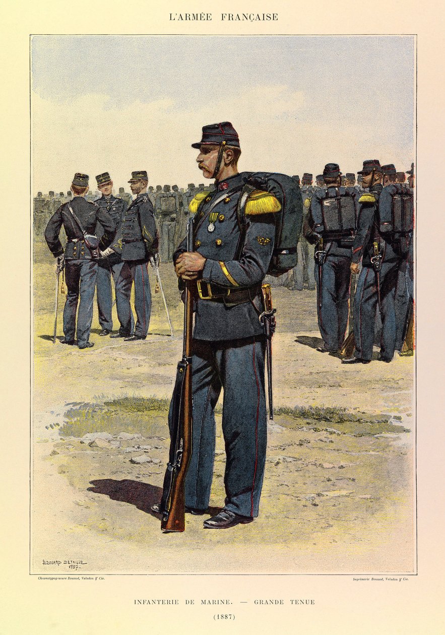 Edouard Detaille（1848-1912）が描いたジュール・リシャール大尉のフランス軍の種類と制服。1887年に大礼服を着たマリーンの歩兵、個人蔵 作： ジャン・バプティスト・エドゥアール・ディテール