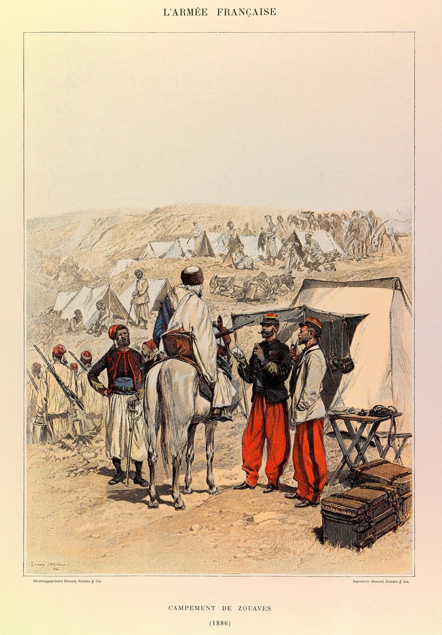 Edouard Detaille（1848-1912）が描いたジュール・リシャール大尉のフランス軍の種類と軍服。1886年のズアーブのキャンプ、個人蔵 作： ジャン・バプティスト・エドゥアール・ディテール