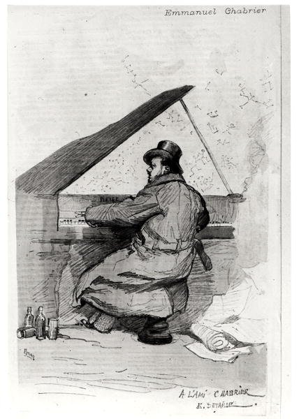 ピアノでのアレクシスエマニュエルシャブリエ（1841〜94年）、フロリアンの彫刻（165875も参照） 作： ディテール後のジャン・バプティスト・エドゥアール