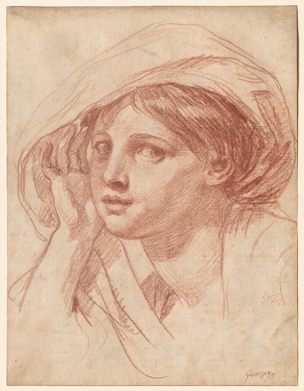 若い女性の頭、c。 1785年。 作： ジャン・バプティスト・グレーズ