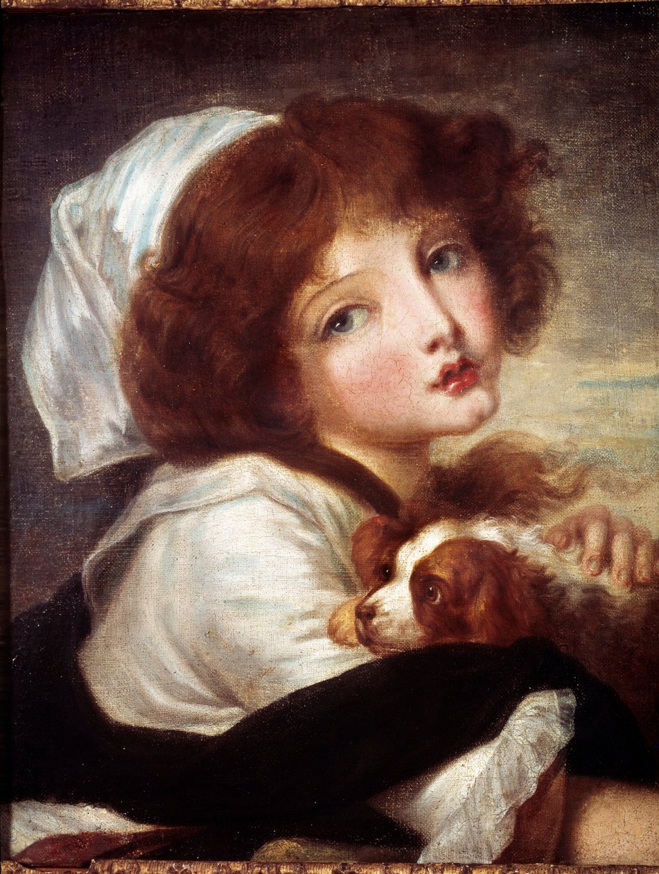 小犬を抱いた少女 ジャン・バティスト・グルーズ（1725-1805）の絵画 18世紀 パリ コニャック美術館 Jay. 作： ジャン・バプティスト・グレーズ