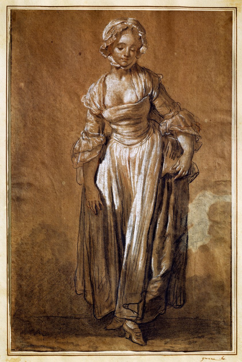 Jean-Baptiste Greuze (1725-1805) が描いた、立っている少女 作： ジャン・バプティスト・グレーズ