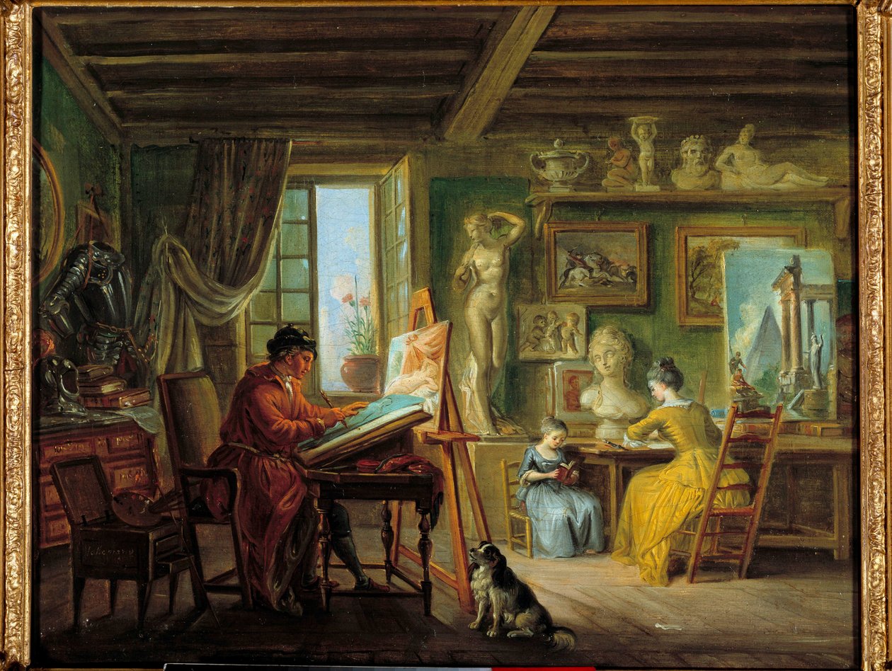 画家の仕事場 ジャン・バティスト・ラレマン（1710-1803）の絵画 18世紀 ディジョンの美術館 作： ジャン・バプティスト・ラレマンド