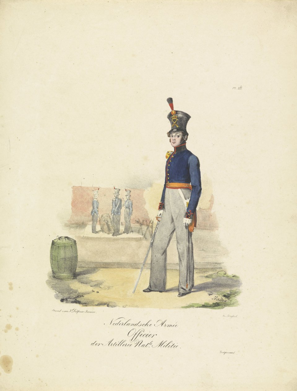 砲兵将校、1820年～1825年 オランダ陸軍将校 der Artillerie Nat.le Militie (オブジェクトの称号) オランダ王国の軍服。 ウィレム・ヴァン・バイランド閣下に捧げる (オブジェクトのシリーズタイトル) 作： ジャン・バプティスト・マドゥ