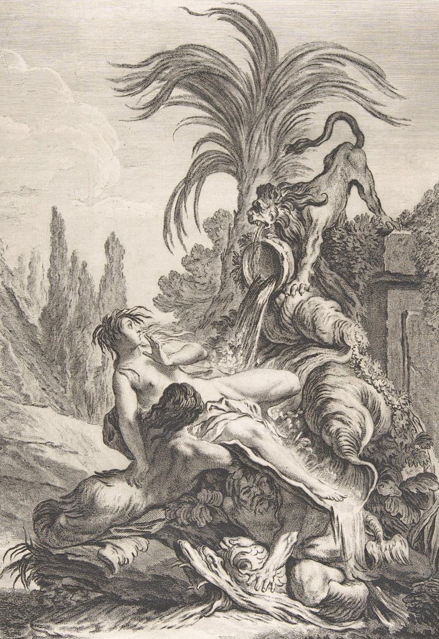 The Frightened Naiad ライオンを見て恐怖におののく狼狽えたナイアード（1740年頃）。 作： ジャン・バプティスト・マリー・ピエール