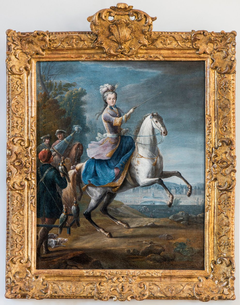 Reiterporträt von Marie Leszczynska, Ehefrau von Ludwig XV. von Martin Jean Baptiste (Martin Des Battailles) (1659 - 1735). (Falkenjagd zuerst vom Schloss Fontainebleau) - Musée de Sceaux von Jean-Baptiste Martin