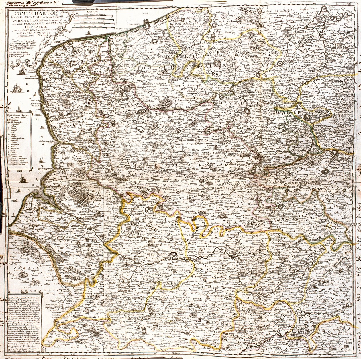 アルトワ(フランス)とフランダース(ベルギー、オランダ)の地図(エングレーヴィング) 作： ジャン・バプティスト・ノーリン