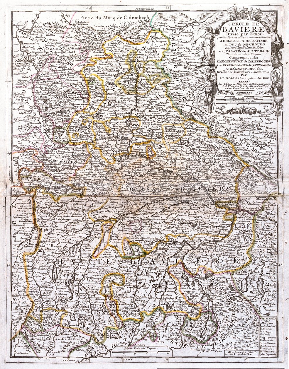 バイエルン(ドイツ)の地図(エングレービング) 作： ジャン・バプティスト・ノーリン