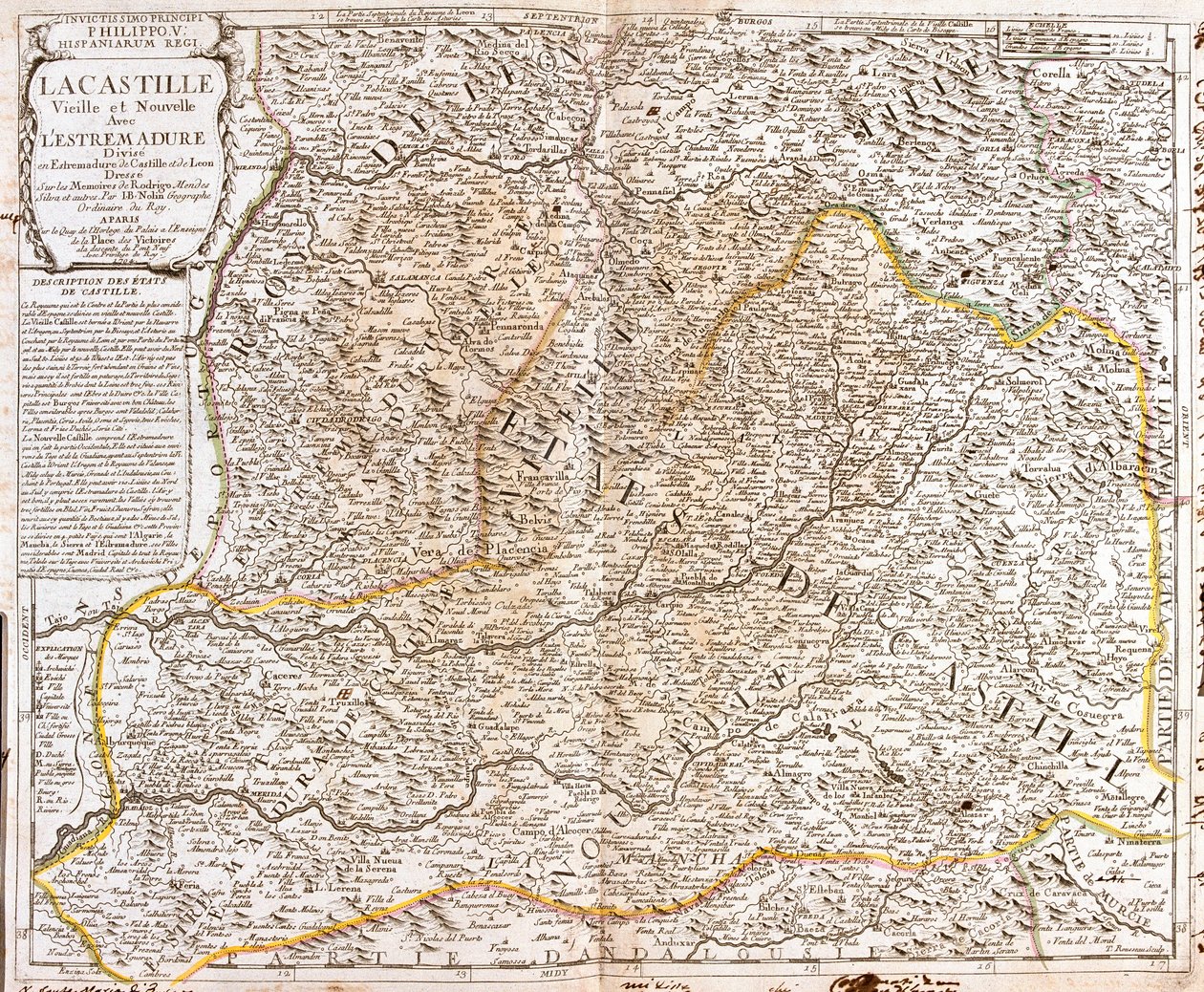 カスティーリャ（スペイン）の地図（エングレーヴィング 作： ジャン・バプティスト・ノーリン