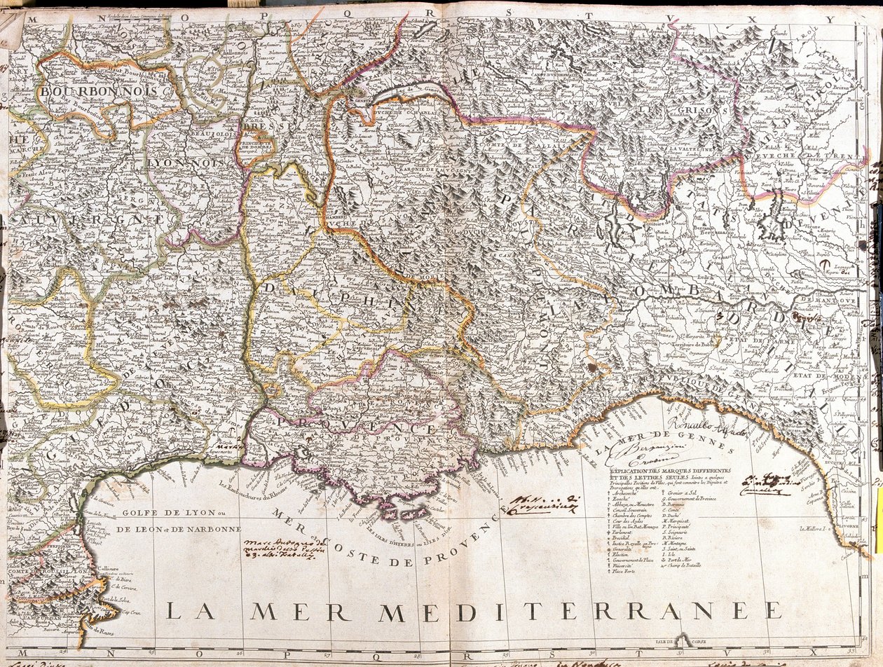 ドーフィネとプロヴァンス（フランス）の地図（エングレーヴィング 作： ジャン・バプティスト・ノーリン