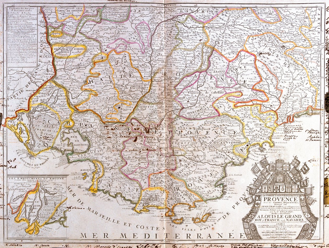 プロヴァンス(フランス)の地図(エングレーヴィング) 作： ジャン・バプティスト・ノーリン