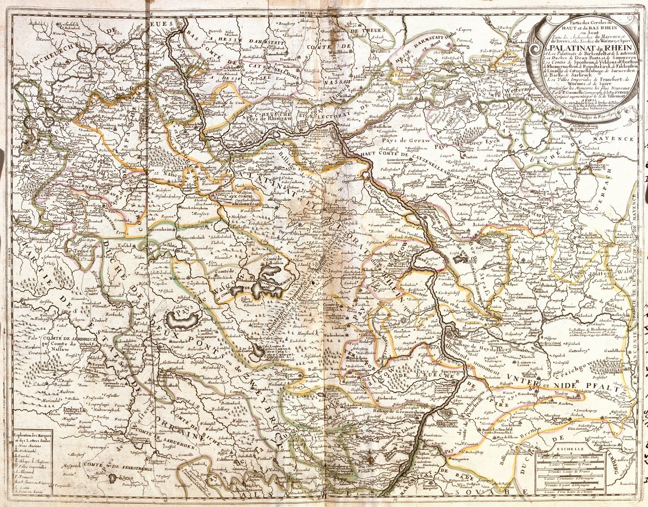 ラインラント＝プファルツ州とバイエルン州の一部（ドイツ）の地図（エングレーヴィング 作： ジャン・バプティスト・ノーリン