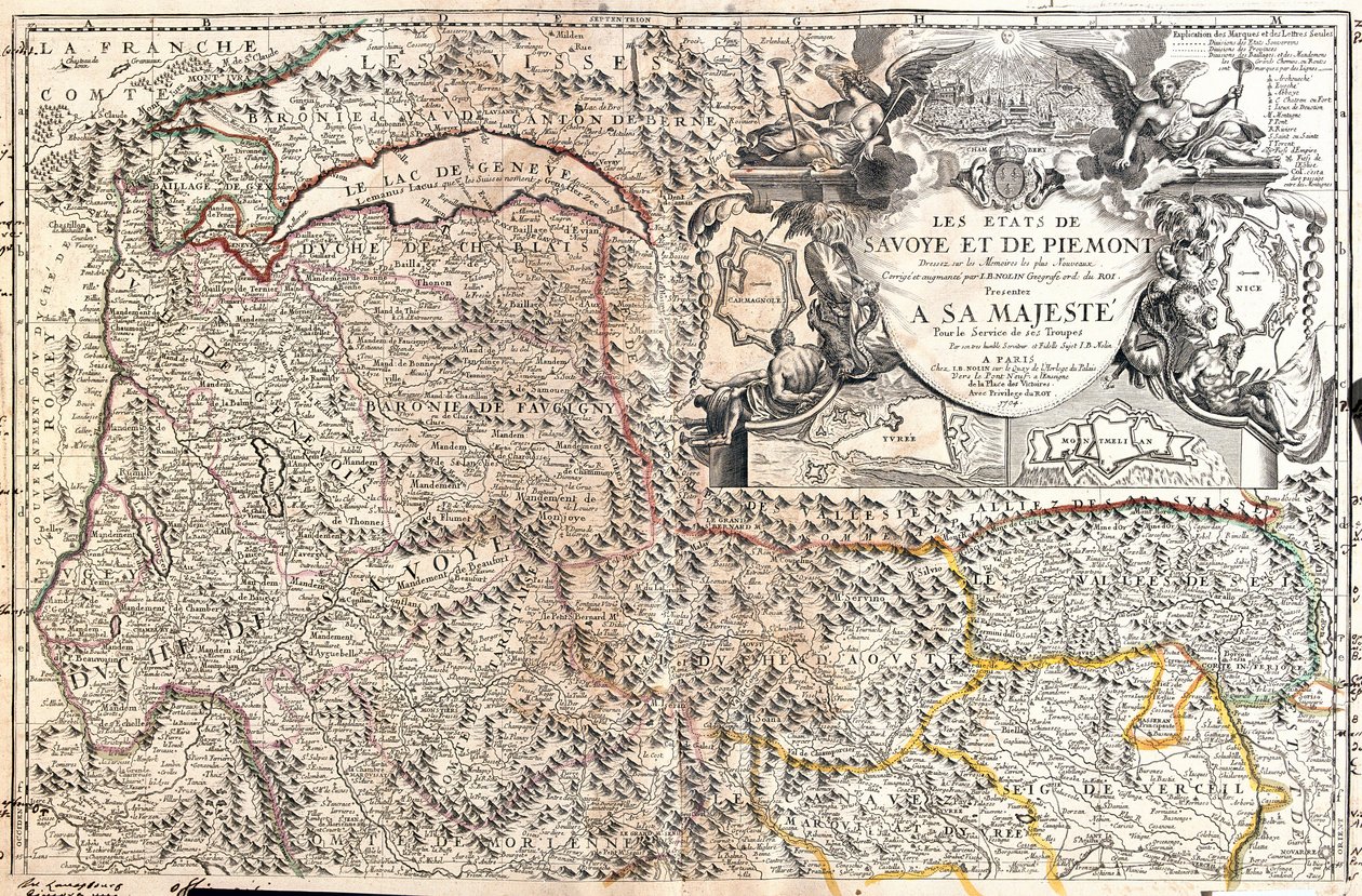サヴォイとピエモンテ（イタリア）の地図（エングレーヴィング 作： ジャン・バプティスト・ノーリン