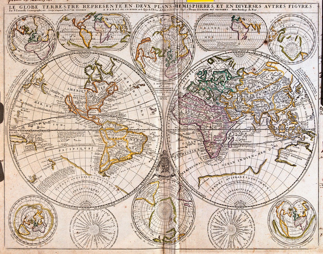 世界の地図（銅版画 作： ジャン・バプティスト・ノーリン