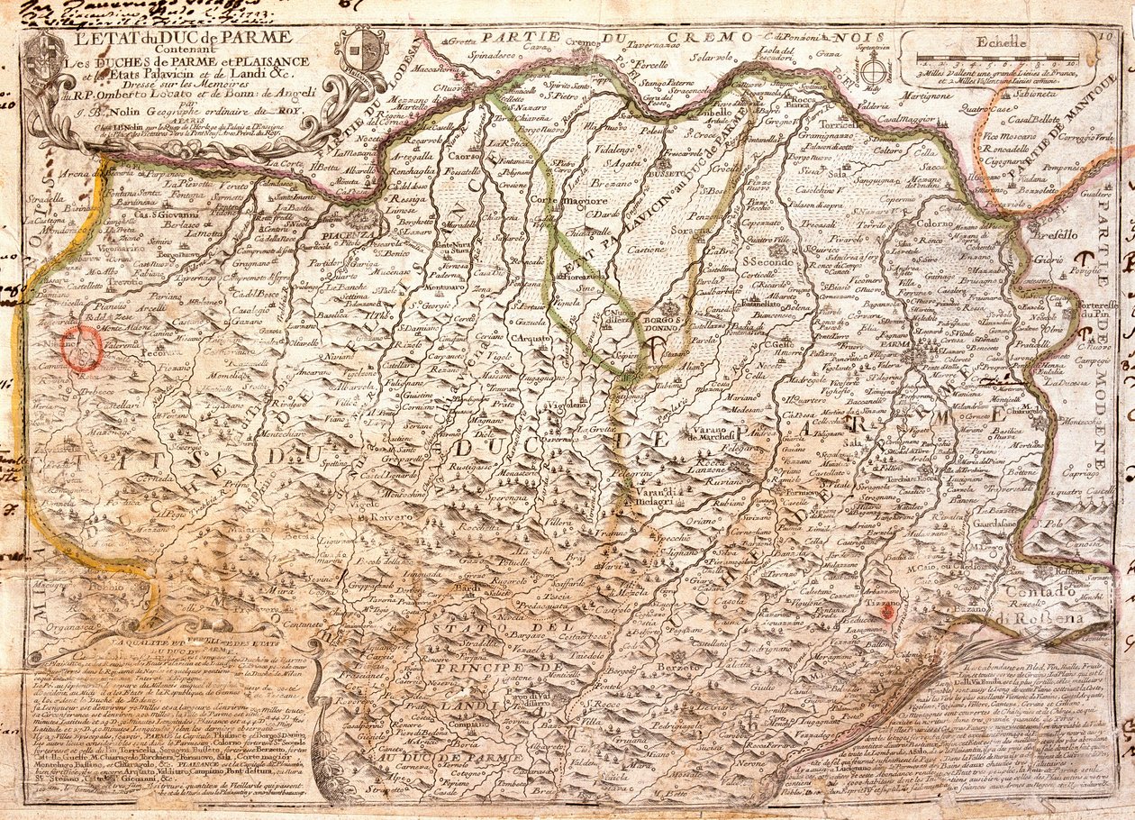 パルマ(イタリア)周辺地図(エングレービング) 作： ジャン・バプティスト・ノーリン
