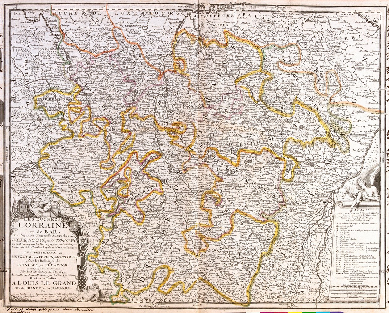 ロレーヌ県（フランス）の地図（エングレービング 作： ジャン・バプティスト・ノーリン