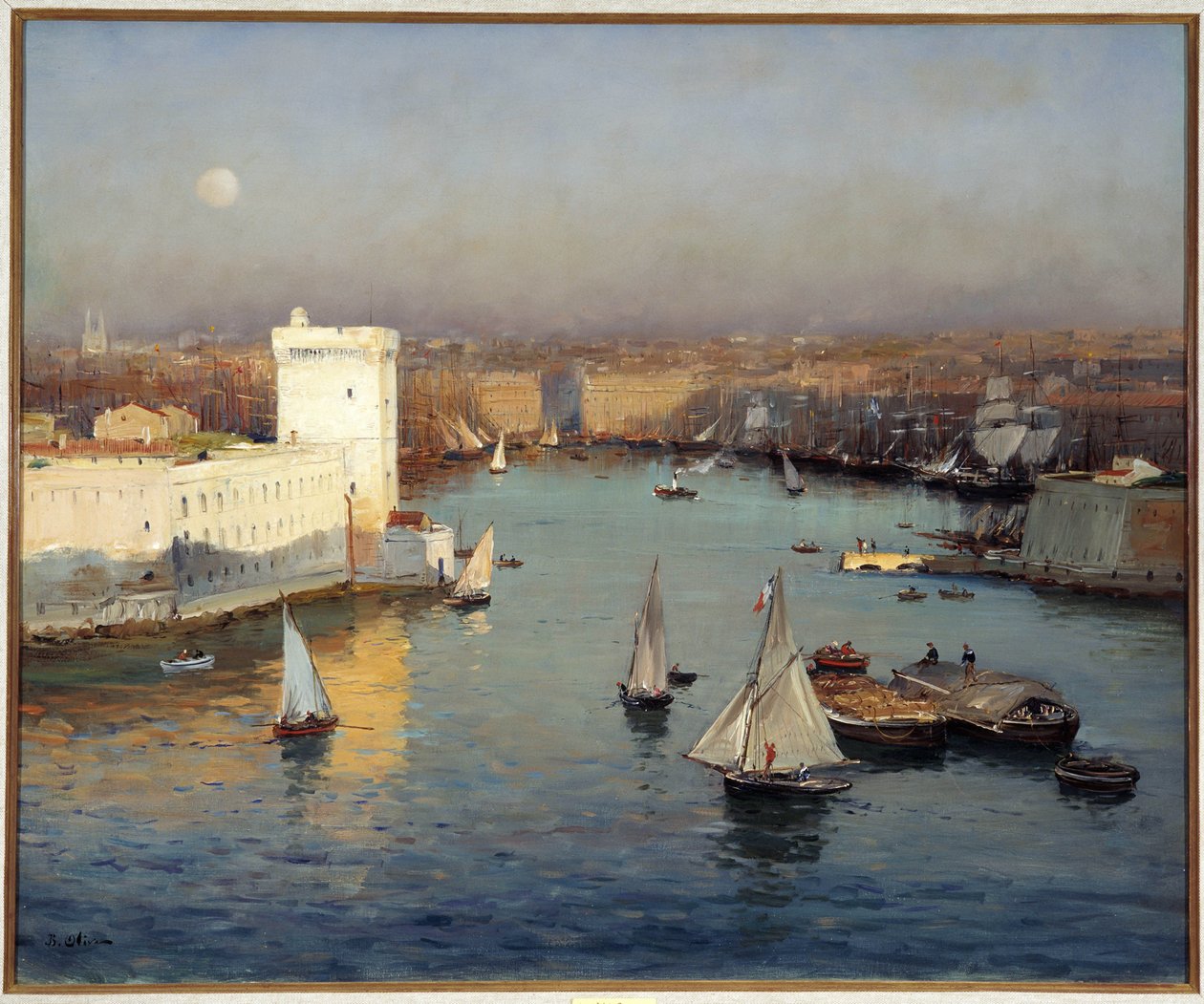 Jean Baptiste Olive (1848-1936) によるファロの絵画からのマルセイユの旧港の眺め。 50x73 cm 必須の言及: コレクション財団は、マルセイユのプロヴァンスに敬意を表します 作： ジャン・バプティスト・オリーブ