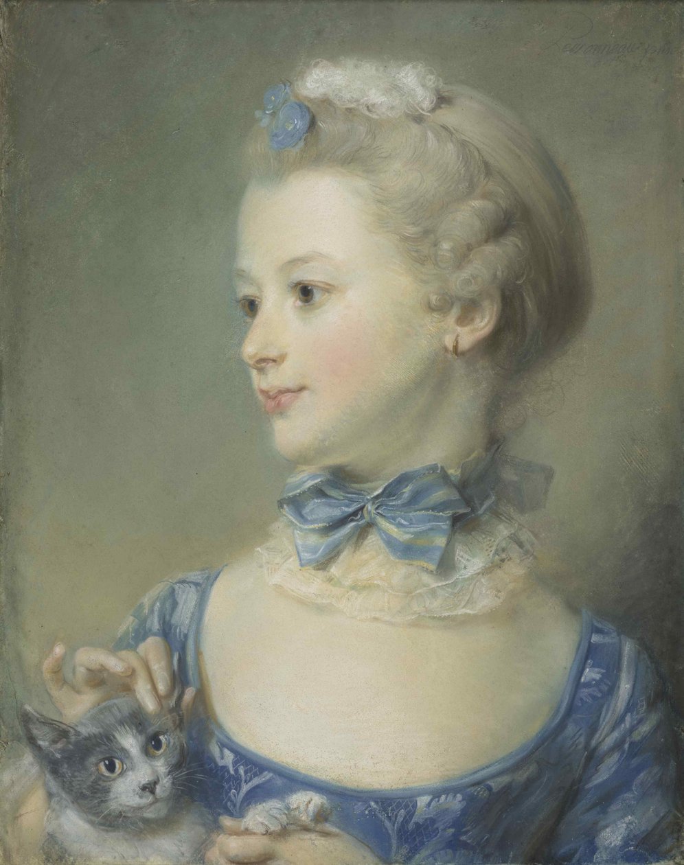 猫を持つ少女マリーアンフキエ、1747年。 作： ジャン＝バティスト・ペロノー