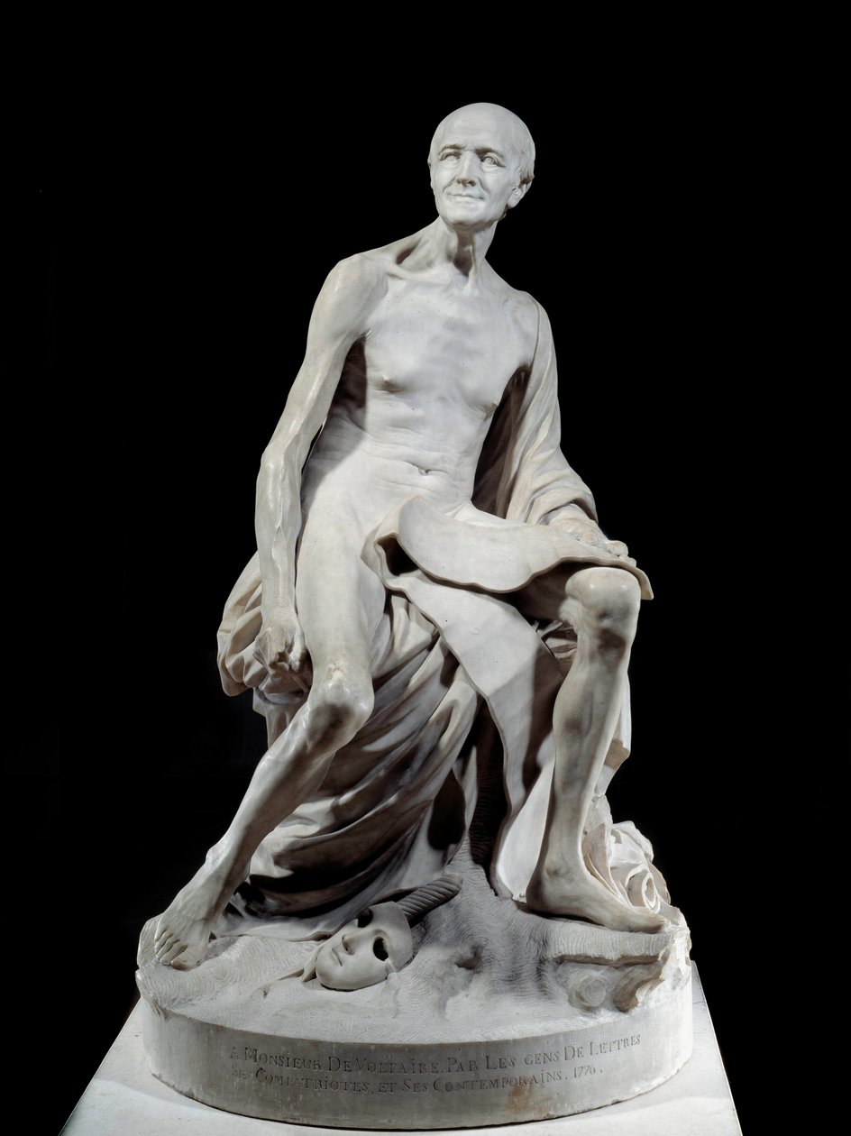 Francois-Marie Arouet dit Voltaire nu (1694-1778) Marble sculpture by Jean-Baptiste Pigalle (1714-1785) 1776 Sun.1,5 m パリ、ルーヴル美術館（Musee du Louvre 作： ジャン・バプティスト・ピガール