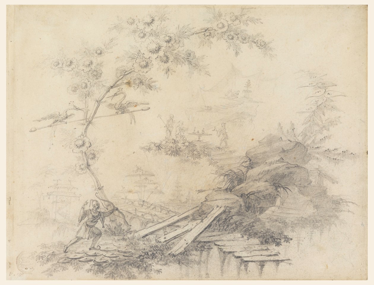 素描、シノワズリ・ファンタジー、1780年頃 作： ジャン・バプティスト・ピレメント